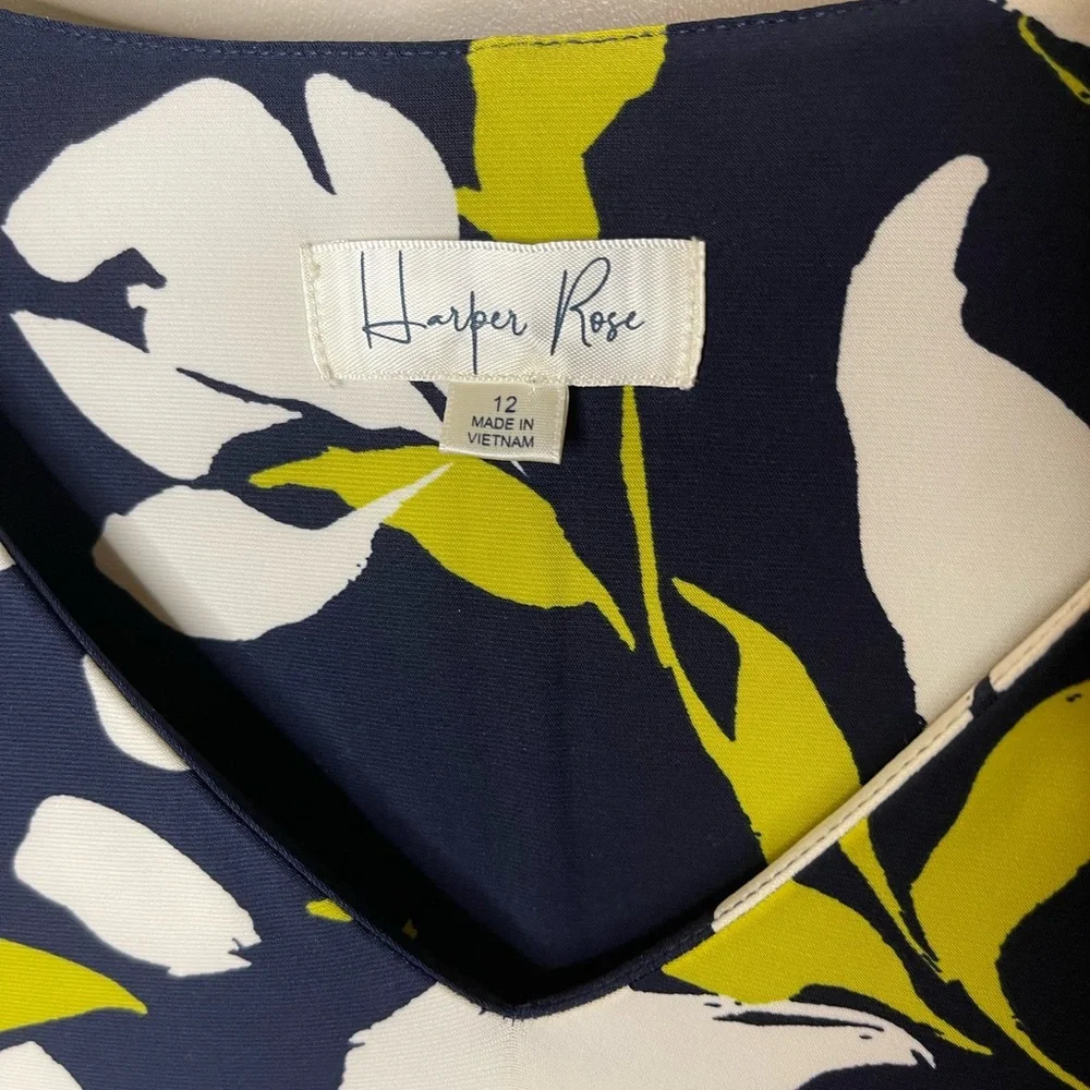 Harper Rose Floral Navy Dress Short Sleeve V-Neck Shift Mini Dress Sz 12 - Picture 4 of 5